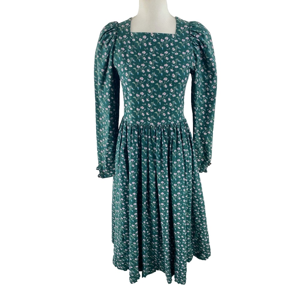 Laura Ashley 10 Mutton Sleeve Floral Cottagecore Pleated Prairie Midi Dress